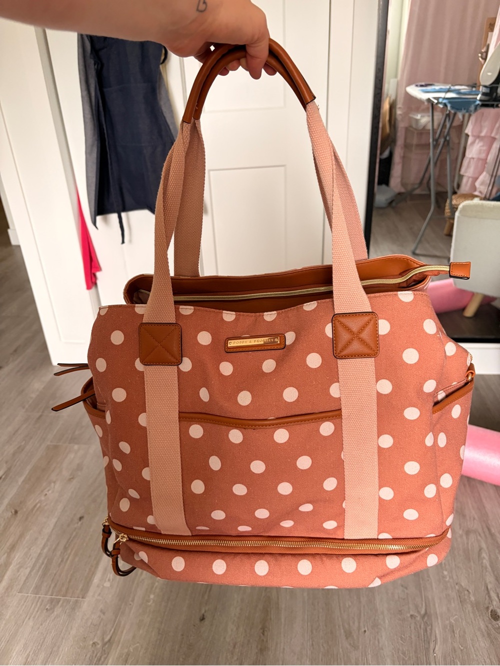 Poppy & Peonies Polka Dot Canvas voyager Tote